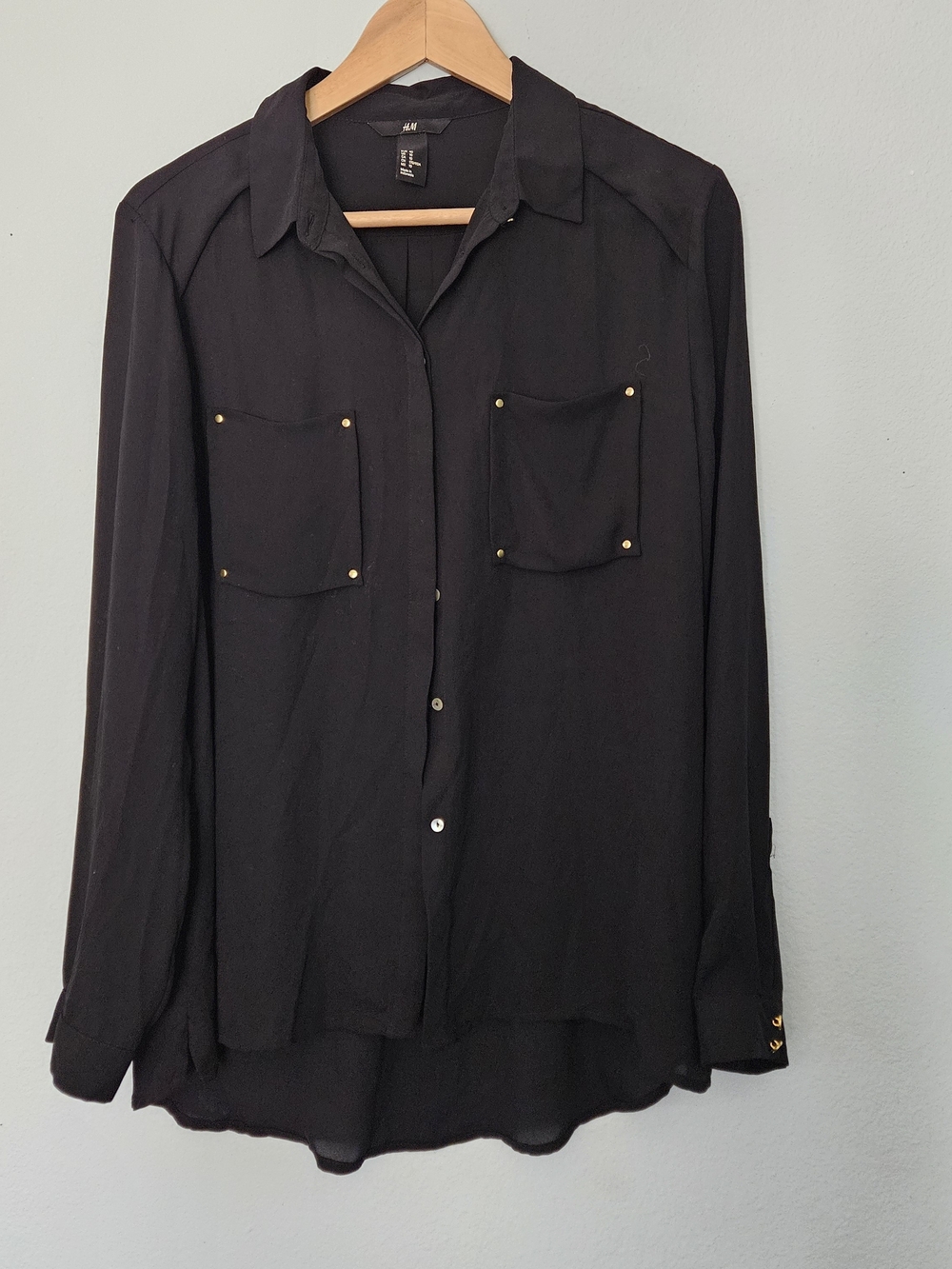 H&M Black Button-Up Shirt with Gold Studs